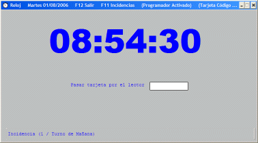 Ventana del reloj en las opciones de Código de barras y Tarjeta Magnética